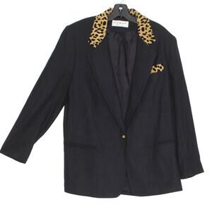 NWT Dumas Blazer Wool Leopard Mob Wife Classic Quiet Luxury Old Money Black 10